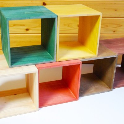 画像1: 【カラーキューブボックス：外枠のみ】 収納ボックス 木製 オープン マルチラック キューブラック シェルフ 本棚 書棚 CDラック