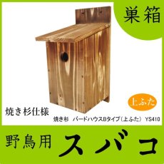 画像1: 【野鳥用巣箱】焼き杉　バードハウスB（上ふたタイプ）（縦型）巣箱(完成品) (1)